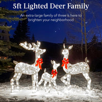 Best Choice Products 3-Piece Large Lighted Christmas Deer Family Set 5Ft Outdoor Yard Decoration with 360 LED Lights, Stakes, Zip Ties - White
