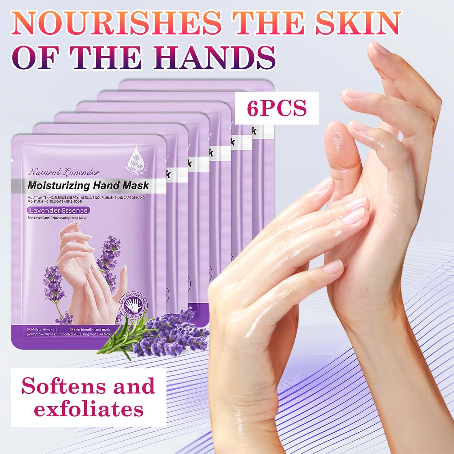 LZYLLS 6 Pairs Hand Masks Moisturizing Gloves, Hydrating Hand Mask Moisturizer Gloves Care for Dry Cracked Hands, Smooth Long Lasting Soft Firming Hand Mask Gift Set for Men Women（A