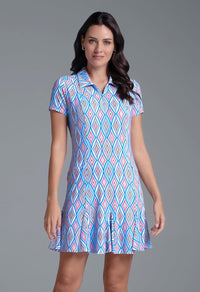 IBKUL Athleisure Wear Sun Protective UPF 50+ Icefil Cooling Romina Print Short Sleeve Godet Dress - 69931