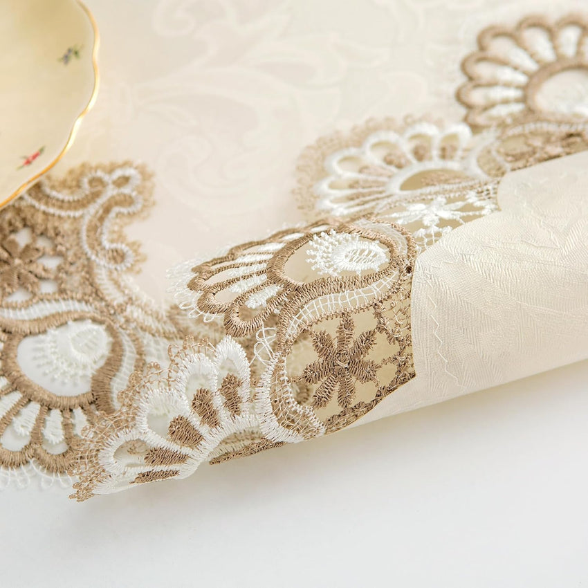 Lace Small Square Tablecloth Embroidered Farmhouse Table Cloth with Macrame Border Side Table Cover for Dresser Beside Table Nightstand Stone 24x24 inch