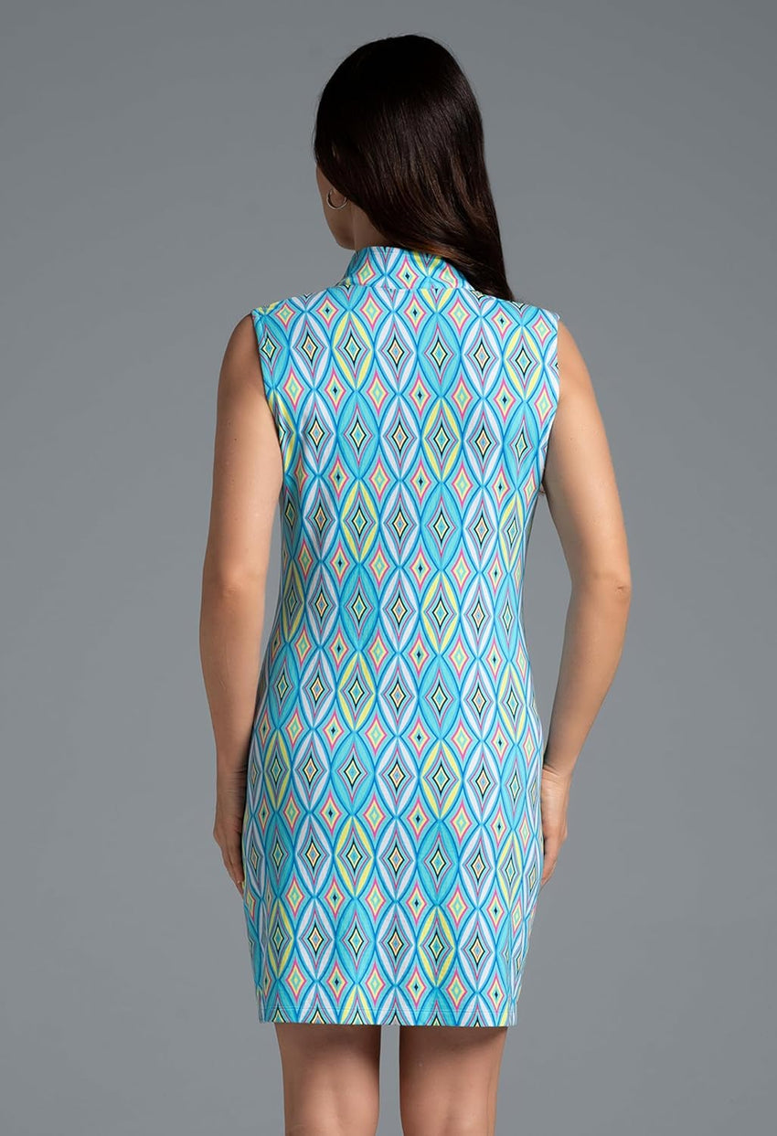 IBKUL Athleisure Wear Sun Protective UPF 50+ Icefil Cooling Romina Print Sleeveless Mock Dress - 58931