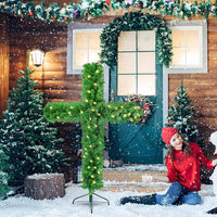 Cross Christmas Tree - 6 Ft Pre-Lit Artificial Pine Cross With LED Lights and White Crown Silk (4ft)
