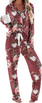 Ekouaer Women's Pajamas Long Sleeve Sleepwear Casual Button Down Loungewear Soft Pjs Set S-XXL