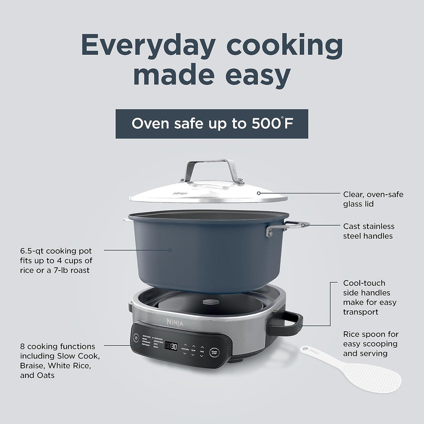 Ninja MC1101 Foodi Everyday Possible Cooker Pro, 8-in-1 Versatility, One-Pot Faster Cooking Replaces 10 Tools, Family-Sized Capacity with Adjustable Temp Control, 6.5 quarts, Midnight Blue