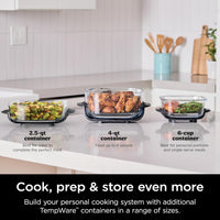 Ninja 6 Cup CleanCrisp Glass Container with Leak-Proof Storage lid, Compatible with Ninja Crispi® Portable Cooking System, Microwave, Freezer & Dishwasher Safe, PFAS & PTFE Free Glass, XSKSFN6CUP