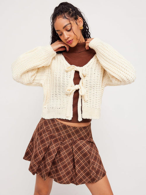 CIDER Striped Sweater Women V Neck Tie Front Knit Cardigan Oversized Trendy Sweaters for Women Fall