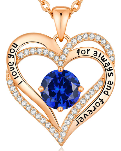 CDE Forever Love Heart Necklaces for Women, Wedding Anniversary, Valentine's，Birthday Mothers Christmas Day Gifts for Mom, Mother, Wife, S925 Silver Jewelry with Birthstone Pendant