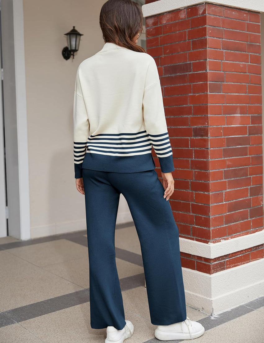 Tanming Women's Lounge Sets 2 Piece Outfits Knitted Pullover Sweater Tops Wide Leg Pants Tracksuit