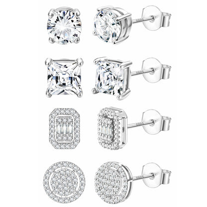 ZELORES 4 Pairs Sterling Silver 5A CZ Stud Earrings for Women 14K Gold Plated Brilliant Celtic Heart Big Stud Earrings Set Cubic Zirconia Earrings Studs for Sensitive Ear