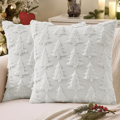 MIULEE Christmas Throw Pillow Covers Dark Green Christmas Decorations Set of 2 Xmas Tree 18x18 Pillow Covers Soft Plush Faux Wool Pillowcases Holiday Festivals Winter Home Decor Sofa Couch Bed Porch