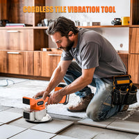 Tile Vibration Tool with 2 * 21V Batteries, Cordless Tile Vibration Max 25000r/Min, Tile Vibrator with 145mm Suction Cup 9 Adjustable Speed Digital Display for Floor Wall