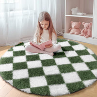 KICMOR Navy Blue and Cream White Rugs for Living Room, 4x6 Fluffy Fuzzy Shag Checkered Rug Shaggy Carpet for Bedroom, Soft Plush Area Rug for Nursery Toddler Room Classroom Study Room Kids Room