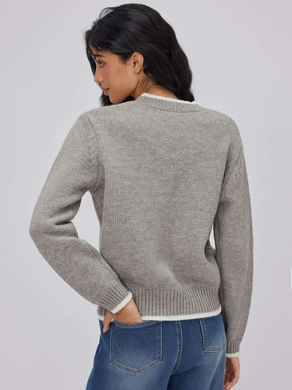 CIDER Women's Fall Sweaters Long Sleeve Cute Sweaters Bear Graphic Crewneck Soft Knit Casual Cropped Pullover