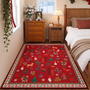 Rugcomf Christmas 3x5 Rug – Red Santa Claus Area Rug, Machine Washable Non-Slip Low Pile Holiday Carpet for Bedroom, Entryway, Bathroom, Kitchen, Bedside, Kids Room