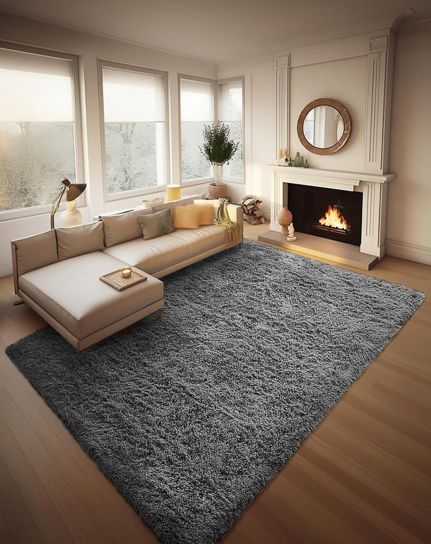 Ophanie Area Rugs for Living Room Bedroom, Upgrade Non-Slip Fluffy Soft Grey Shag Carpet, Indoor Floor Gray 4x6 Fuzzy Shaggy Living Room Plush Rug for Kids Home Dorm Decor Aesthetic