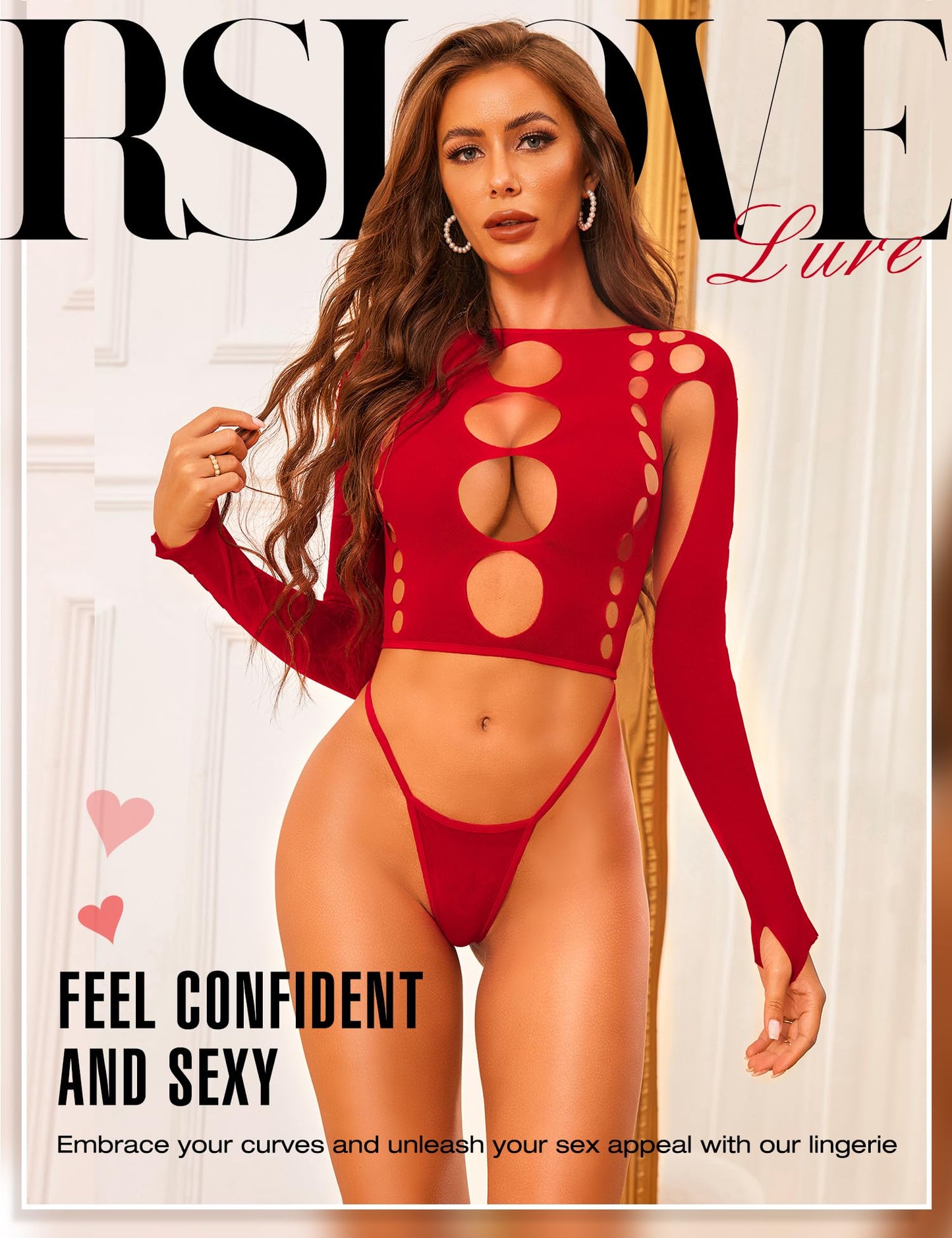 RSLOVE Women Sexy Lingerie Sets Bodysuit Cutout Top Long Sleeve Teddy Exotic Bodystocking Mesh Black