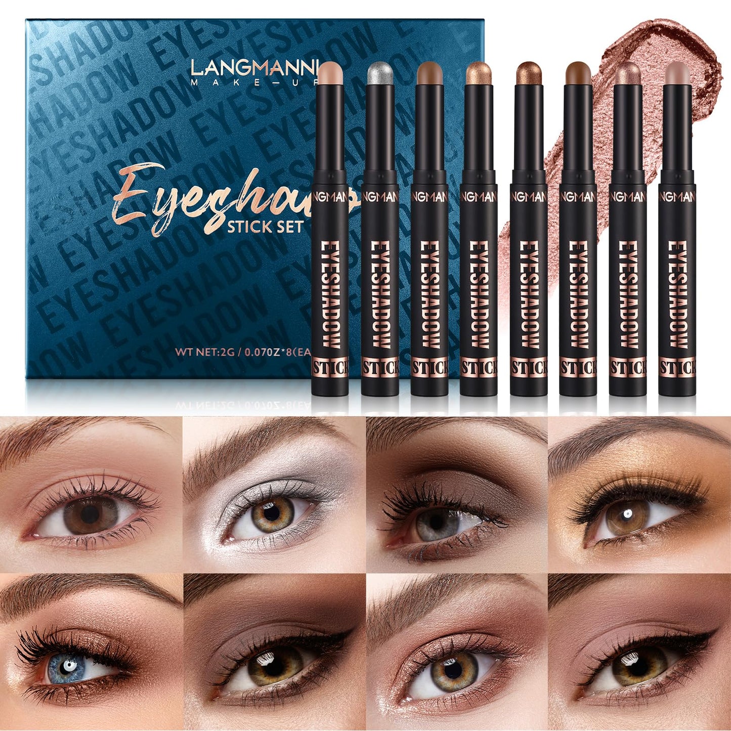 Jolilab Eyeshadow Stick Set, 8 Colors Matte Professional Bright-Colored Contouring and Highlight Eyeshadow Stick, Cream Waterproof Long Lasting High Pigmented Eye Shadow. (8, EYESHADOW B)