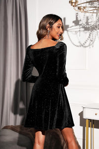 Sexyasasii Womens Wrap V Neck Long Sleeve Velvet Glitter A Line Cocktail Party Swing Fit and Flare Skater Mini Dress