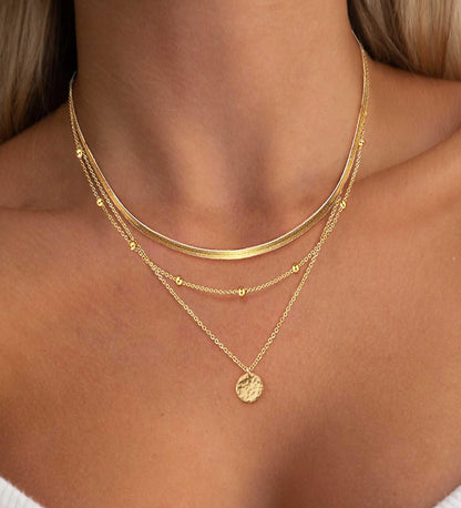 Layered Necklaces for Women, Dainty 14K Gold Plated Circle Peadant Chain Necklace Set Simple Paperclip Stacked Necklaces for Women Trendy Gold Jewelry