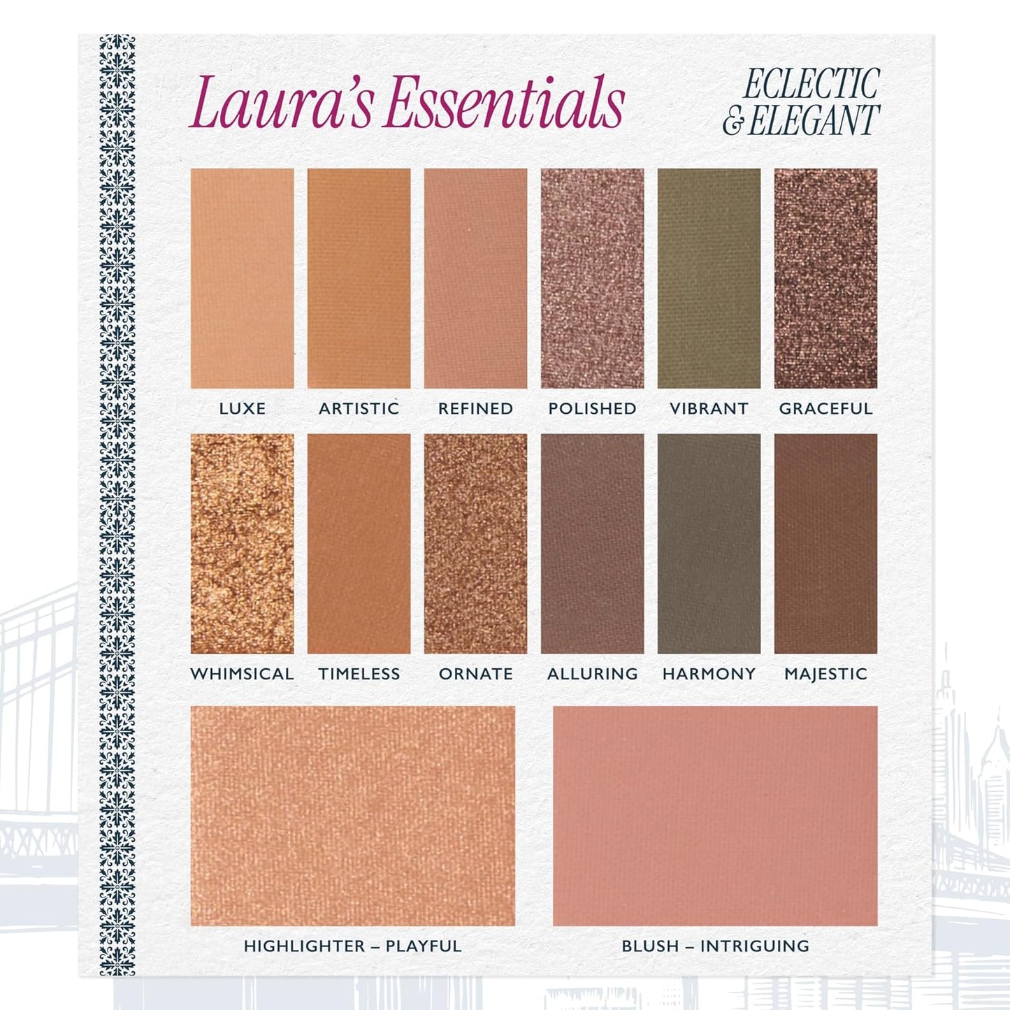 LAURA GELLER NEW YORK Laura's Essentials Eclectic & Elegant Eyeshadow and Face Palette - Includes Eyeshadows, Blush, and Highlighter for Easy Full Face Makeup For Mature Skin and All Skin Tones