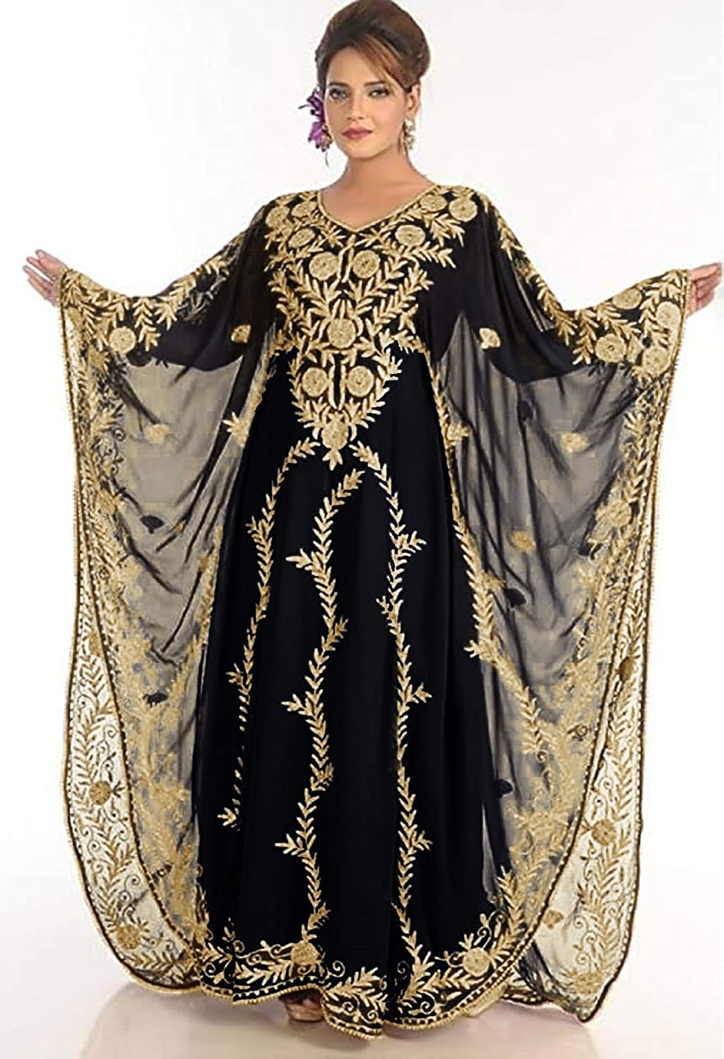 Women Kaftan Farasha Long Maxi Dress Long Sleeves Ethnic, Bridal, Evening, Party, Dress Free Size
