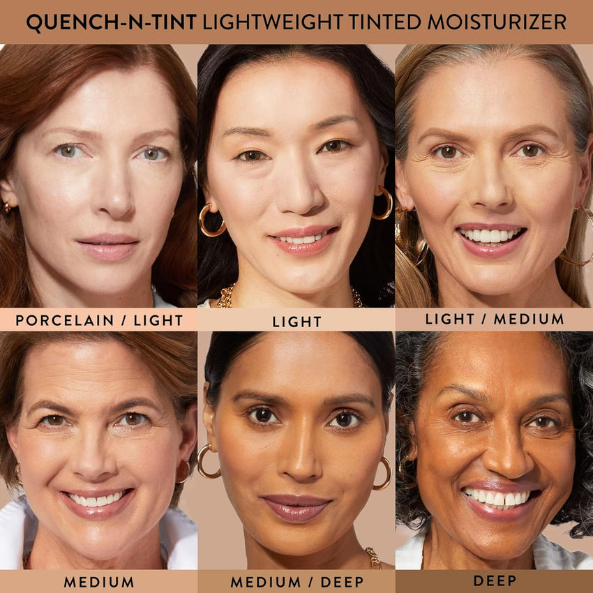 LAURA GELLER NEW YORK Quench-n-Tint Lightweight Tinted Moisturizer, Porcelain/Fair - Sheer to Light Buildable Coverage - Natural Glow Finish - Lightweight Formula - Hydratant Teinte