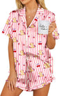 Ekouaer Womens Satin Pajamas Set Button Down 2 Piece Silk Pjs Shorts Set Ruffle Lingerie Notch Collar Sleepwear