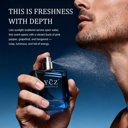 Ycz Midnight Marine Eau de Parfum for Men, 1.7 Fl Oz (50 mL), Long-Lasting Cologne, Fresh Marine & Woody Fragrance with Grapefruit, Ginger and Cedar Notes for Daily Wear, Date Night and Gifts