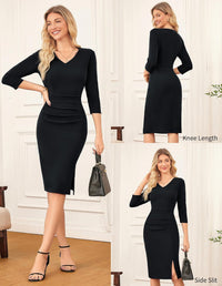 GRACE KARIN 2025 Women's Wear to Work Bodycon Dress, 3/4 Sleeve V Neck Business Casual Office Elegant Pencil Dresses