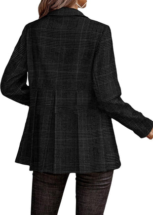 Mina Self 2025 Fall Women's Casual Plaid Blazer Oversized Professional Houndstooth Suit Jackets Coat with Pleated Hem