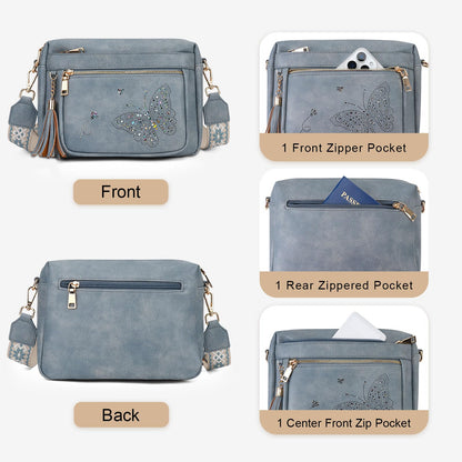 KITEVIUN Crossbody Bags for Women Trendy Leather Crossbody Purse Shoulder Handbags Butterfly Design