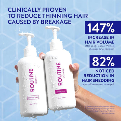 Routine Wellness Anti-Thinning Shampoo and Conditioner Set for Thinning Hair - Biotin DHT Blocker Women & Men - Color Safe Shampoo for Hair Loss & Healthier Hair - Rose Hips (Pack of 2)