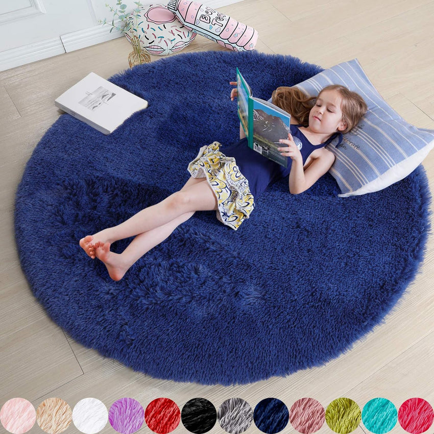 Amdrebio Light Pink Round Rug 4Ft for Girls Bedroom, Fluffy Circle Area Rugs for Kids Room Decor Aesthetic, Cute Shag Fuzzy Carpet for Nursery, Preppy Dorm, Classroom, Playroom, Teen, Baby, Washable
