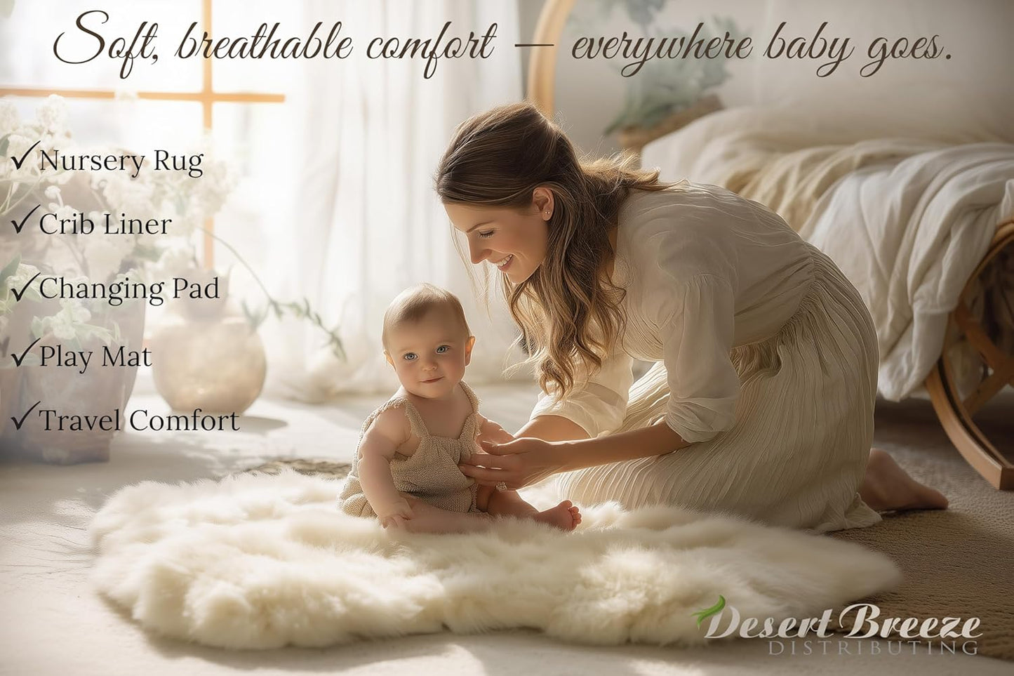 Real New Zealand Lambskin Baby Rug | LRG 2x3 feet | Soft & Gentle Unshorn Baby Sheepskin Rug for Crib, Nursery & Travel | Natural Length Lambswool, Silky Soft, Ethically Sourced, Oeko-Tex Certified