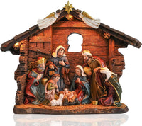 Yinns 9.8 Inch Christmas Nativity Sets, Light Up Nativity Scene Indoor, Manger Nativity Scene Figures Set Holy Family Christmas Tabletop Decotation