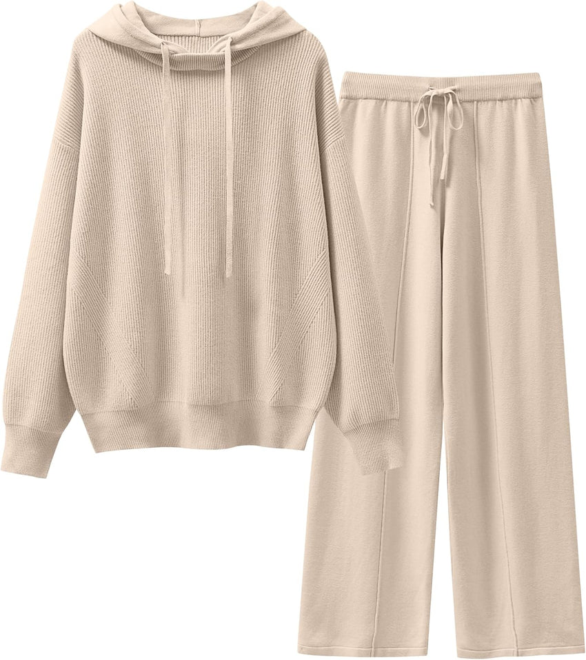 ANRABESS Women 2 Piece Outfits Sweater Sets Loose Long Sleeve Hoodies Knit Pullover Wide Leg Pants 2025 Fall Lounge Sweatsuit