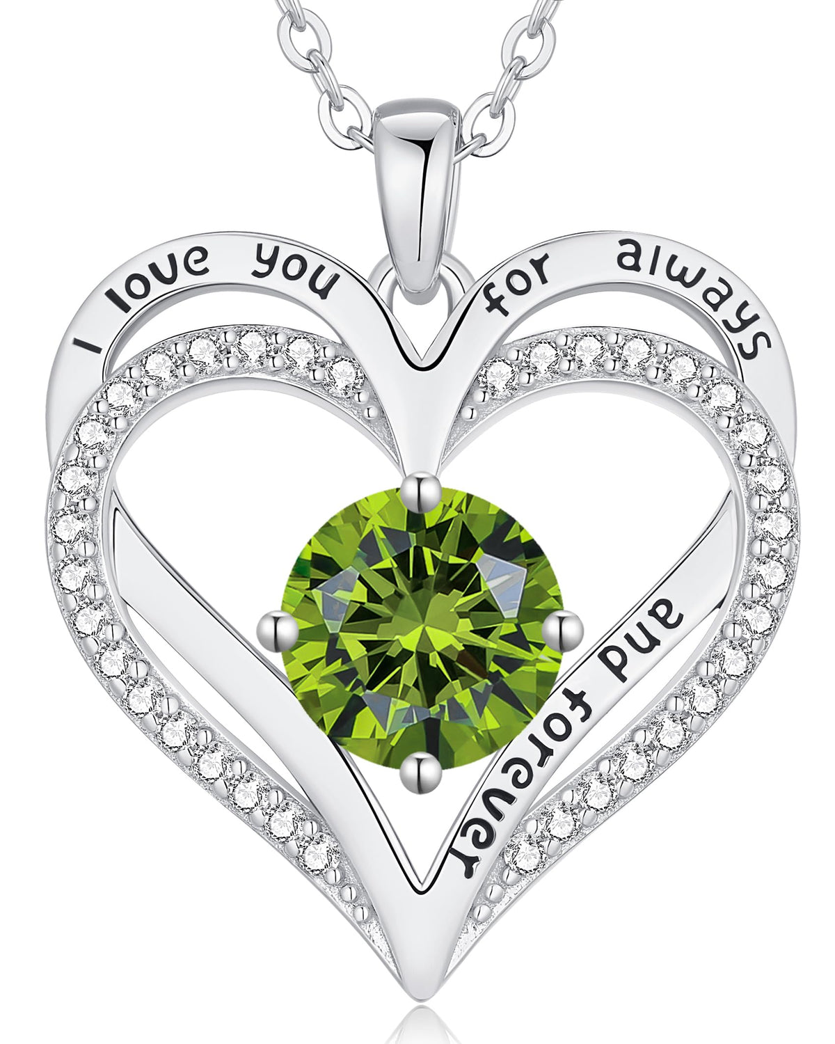 Personalized Double Heart Birthstone Necklace for Women – Sterling Silver Gift