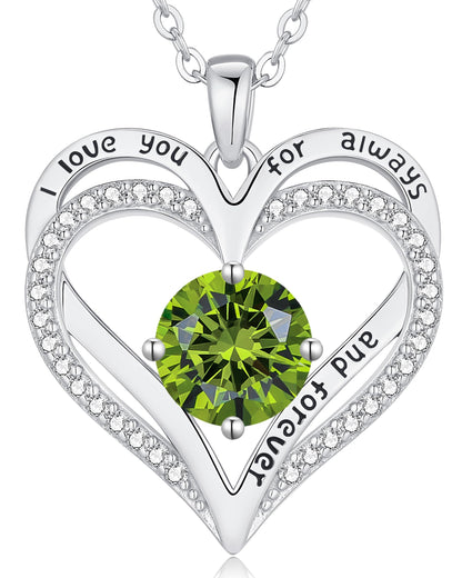 Personalized Double Heart Birthstone Necklace for Women – Sterling Silver Gift