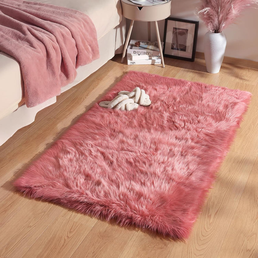 Ashler faux fur rug, Fluffy Shaggy Area Rug Ultra Soft 2 x 3 Feet Sheepskin Fur Rug, Navy Blue Fuzzy Rug Machine Washable Shag Rug, Nursery Decor Throw Rugs for Bedroom, kids room, Living Room