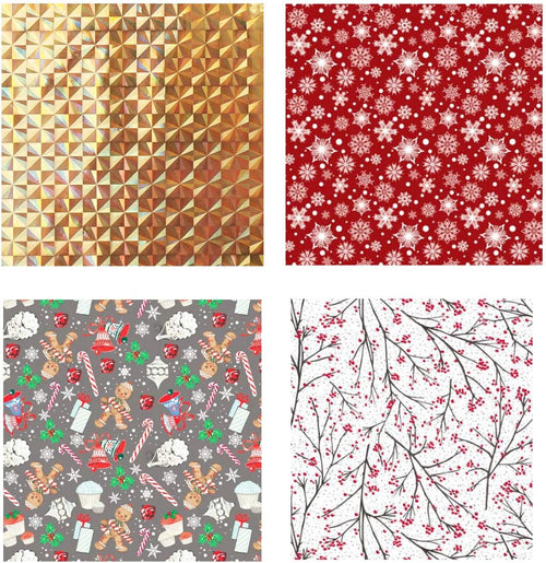 WesGen Christmas Gift Bags,40Pcs Santa Wrapping Bag in 4 Sizes and 4 Designs with Inserted Drawstring Ribbons and Tags for Wrapping Holiday