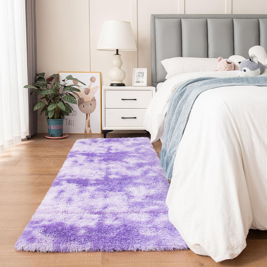 duduta Navy Blue Fluffy Plush Runner Rugs 2x6 ft Tie Dye Rectangle Shag Rug for Bedroom Dorm Living Room Kids Room, Machine Washable Anti-Slip