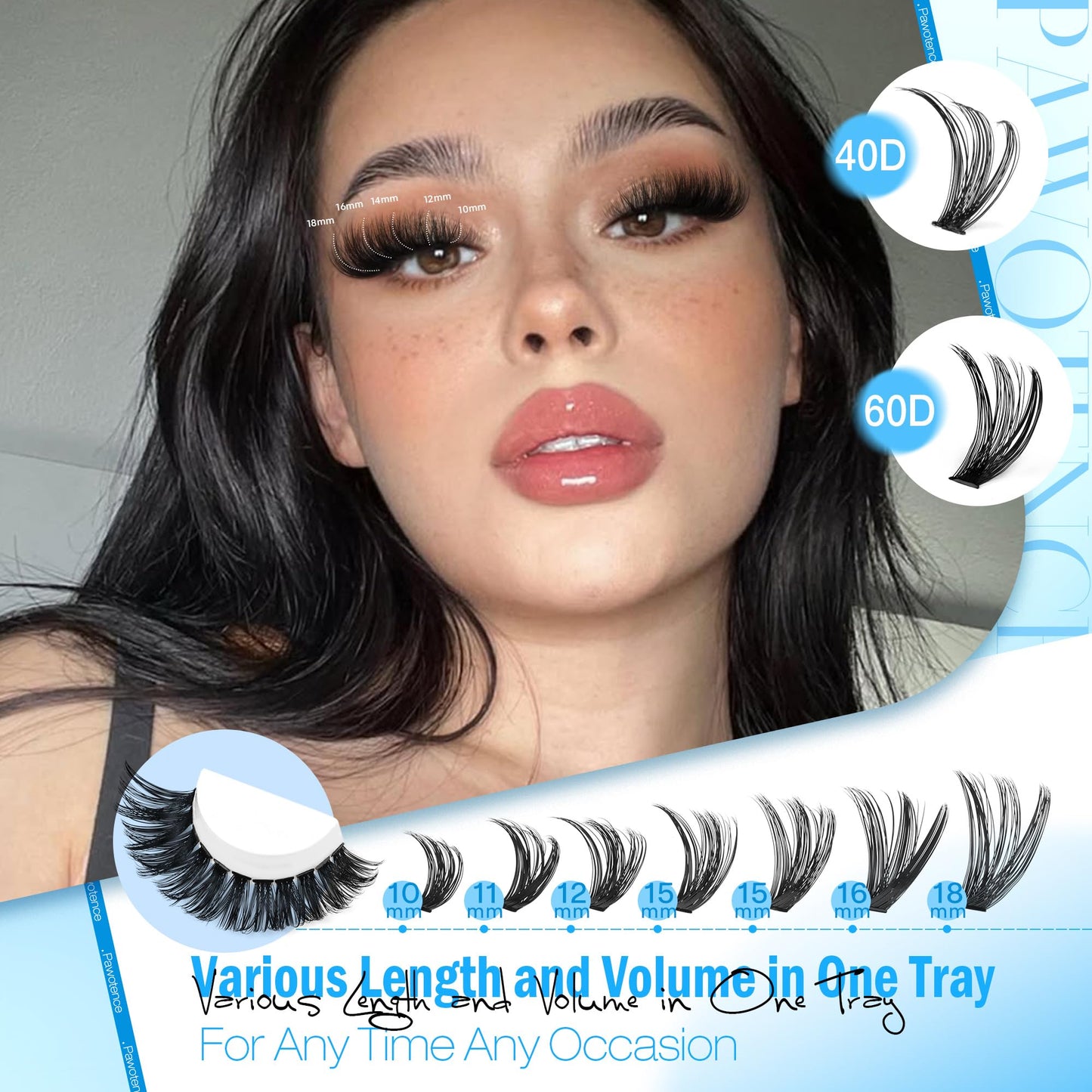 Pawotence Lash Extension Kit DIY 280pcs Lash Clusters Eyelash Extension Kit, 9-16mm 30D 40D Individual Lashes Kit with Lash Bond and Seal, Lash Tweezers for Self Use (30D&40D, 0.07D, 9-16mm, Kit)