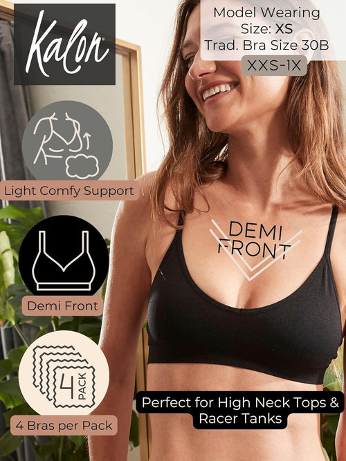 Kalon Women’s 4 Pack Racerback Sports Bralette Seamless Wireless Comfort Bra
