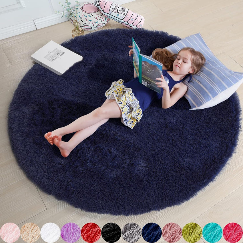 Amdrebio Light Pink Round Rug 4Ft for Girls Bedroom, Fluffy Circle Area Rugs for Kids Room Decor Aesthetic, Cute Shag Fuzzy Carpet for Nursery, Preppy Dorm, Classroom, Playroom, Teen, Baby, Washable