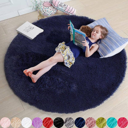 Amdrebio Light Pink Round Rug 4Ft for Girls Bedroom, Fluffy Circle Area Rugs for Kids Room Decor Aesthetic, Cute Shag Fuzzy Carpet for Nursery, Preppy Dorm, Classroom, Playroom, Teen, Baby, Washable