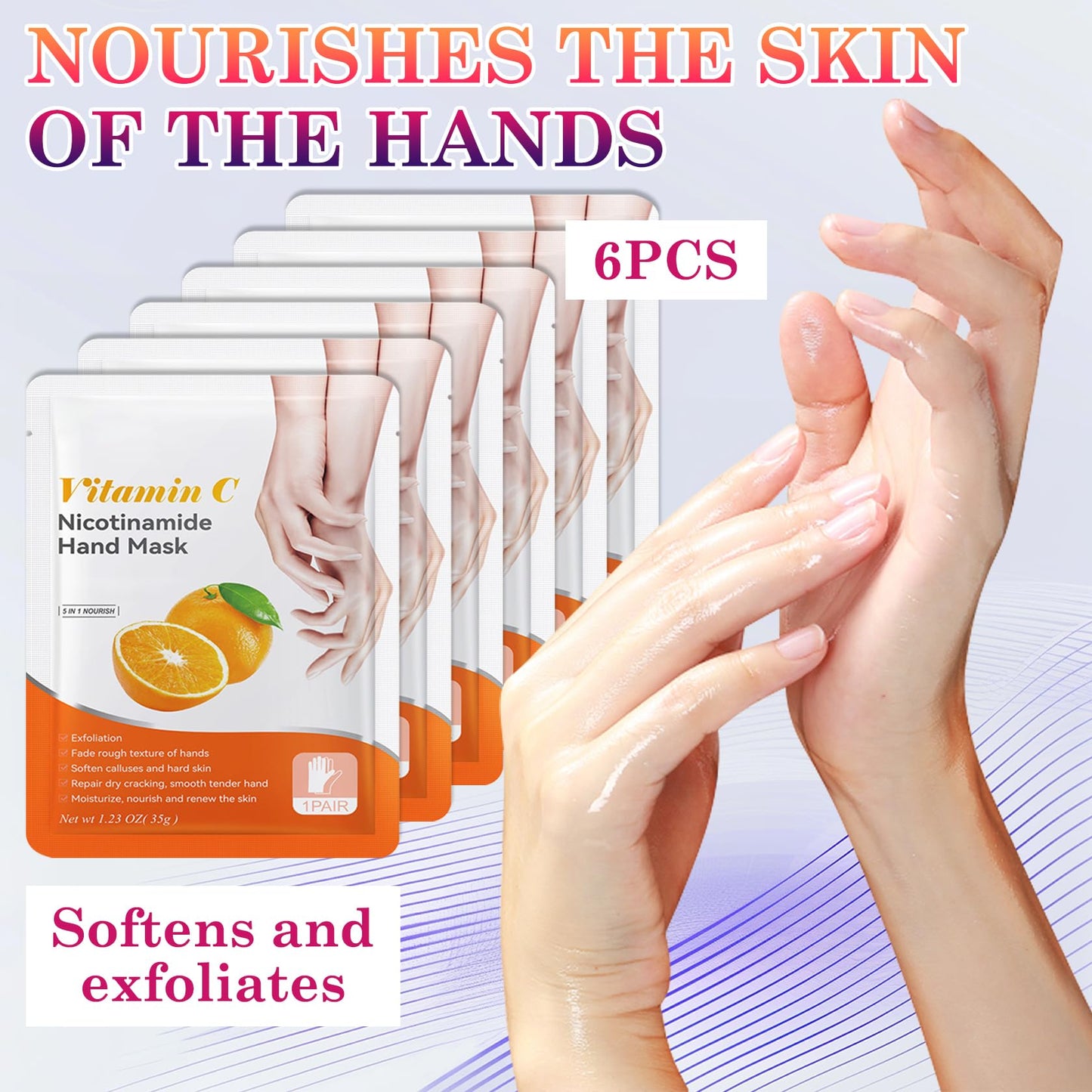 LZYLLS 6 Pairs Hand Masks Moisturizing Gloves, Hydrating Hand Mask Moisturizer Gloves Care for Dry Cracked Hands, Smooth Long Lasting Soft Firming Hand Mask Gift Set for Men Women（A