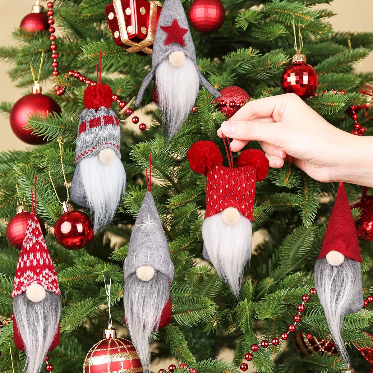 D-FantiX Gnome Christmas Ornaments Set of 6, Handmade Swedish Tomte Gnomes Decorative Ornaments Plush Christmas Decorations Tree Hanging Scandinavian Santa Elf Home Table Decor 2025