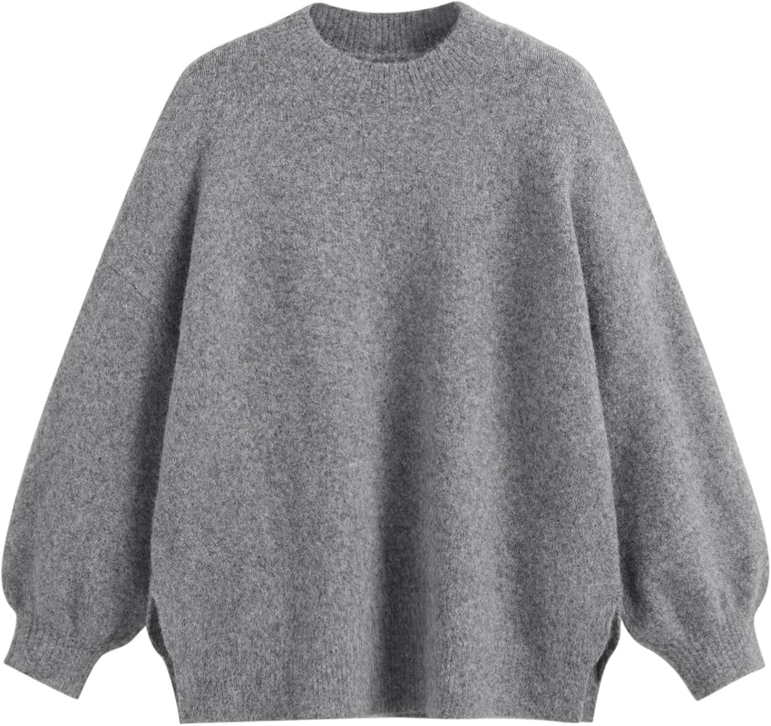 CIDER Womens Oversized Knit Sweater Pullover Crew Neck Casual Jumper Cozy Sweaters Grey