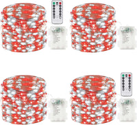 4 Pack 100 LED Fairy Lights Battery Operated with Remote, 33FT Waterproof Twinkle Lights with Timer & 8 Modes, Fairy String Light Outdoor Indoor for Bedroom Classroom DIY Christmas Decor (Warm White)