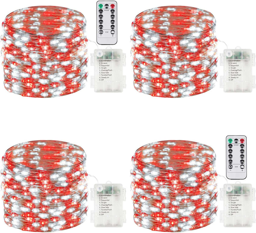 4 Pack 100 LED Fairy Lights Battery Operated with Remote, 33FT Waterproof Twinkle Lights with Timer & 8 Modes, Fairy String Light Outdoor Indoor for Bedroom Classroom DIY Christmas Decor (Warm White)